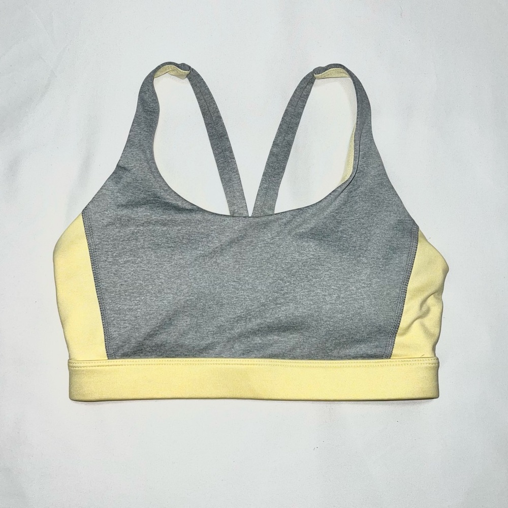 Dip Scoop Neck Sports Bra Mesh Breathable Yellow Gray Heathered Size Small NWOT